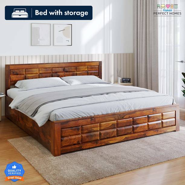 Flipkart Perfect Homes Vigorous Solid Wood Queen Box Bed, 206 cm x 157 cm (6.76 ft x 5.15 ft)