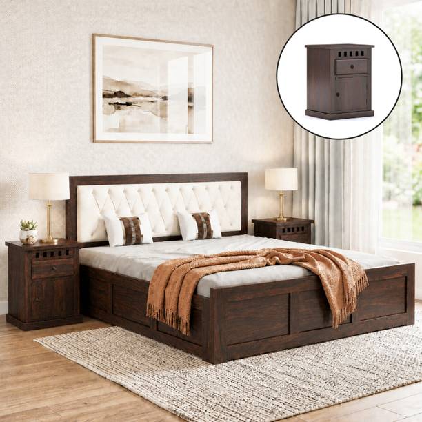SONA ART & CRAFTS Zeus Sheesham Wood King Size Bed with Storage Box + 2 Bedside Solid Wood King Box Bed, 208 cm x 188 cm (6.82 ft x 6.17 ft)