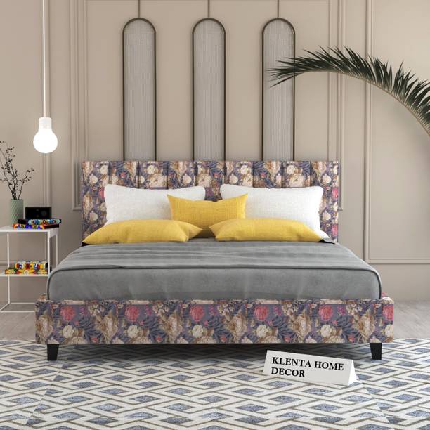 Klenta Home Decor Upholstered Queen Size Bed With Fabric Headboard For Bedroom/ Hotel/ Kids Room | Solid Wood Queen Bed