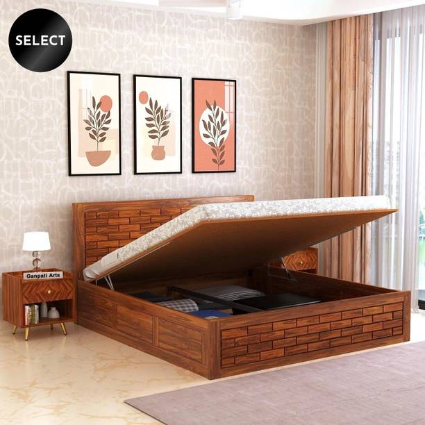 Ganpati Arts Sheesham Wood Italian Bed for Bedroom/Wooden Cot/Palaung With Hydraulic Storage Solid Wood King Hydraulic Bed