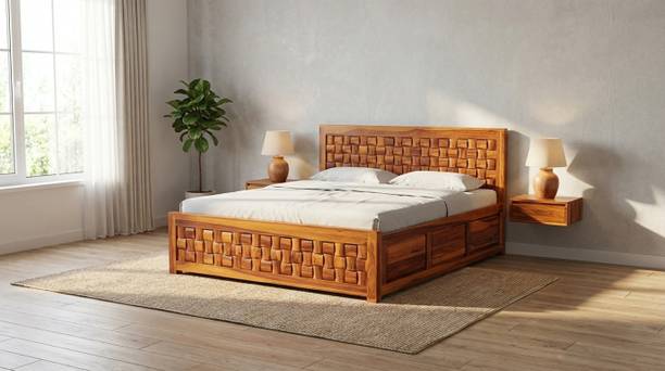 Devsignature Sheesham Wood King Size Bed With Box Storage For Bed Room, Hotel. Solid Wood King Box Bed, 205 cm x 187 cm (6.73 ft x 6.14 ft)