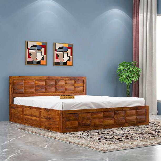 JeenWood Solid Sheesham Wood Queen Size Bed For Bed Room /Guest Room /Hotel Solid Wood Queen Box Bed