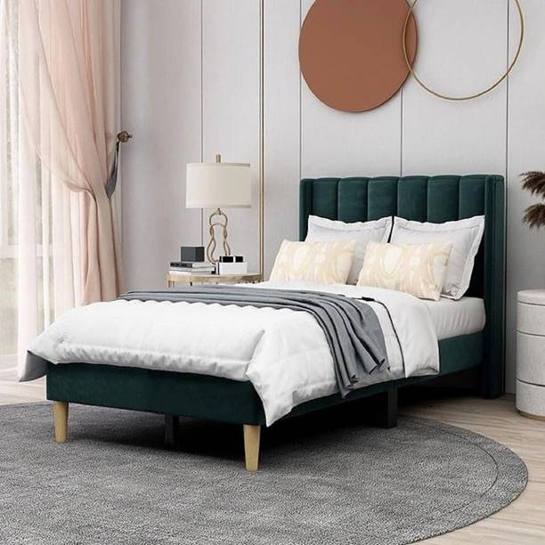 Klenta Home Decor Fabric Upholstered Single Bed With Headboard For Bedroom/ Hotel/ Kids Room || Solid Wood Single Bed