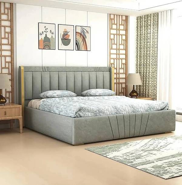MODESTY WOODS Upholstered Wooden Double Bed with Box Storage for Bedroom and Living Room Solid Wood Queen Box Bed