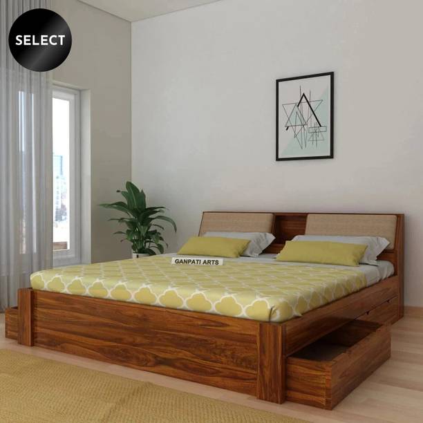 Ganpati Arts Sheesham Wood Mayor Bed For Bedroom/Wooden Cot/Bed With Drawer Storage For Home Solid Wood Queen Drawer Bed