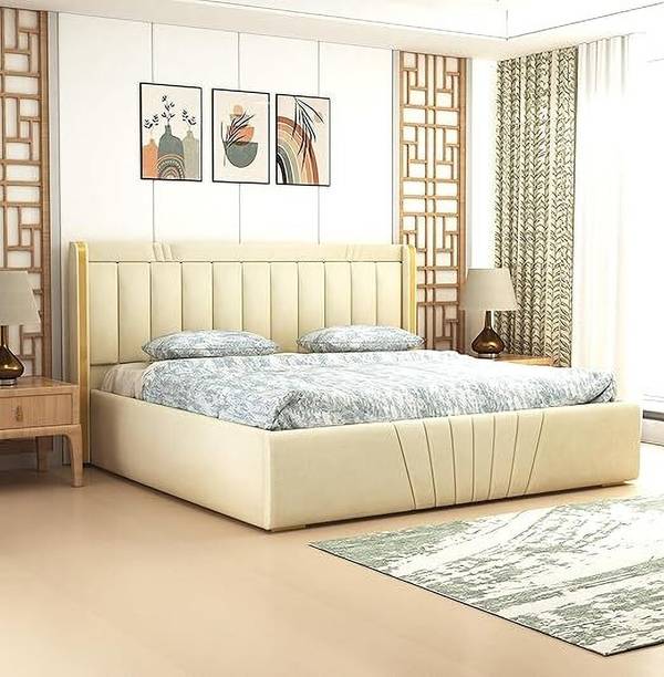 MODESTY WOODS Upholstered Wooden Double Bed with Box Storage for Bedroom and Living Room Solid Wood King Box Bed