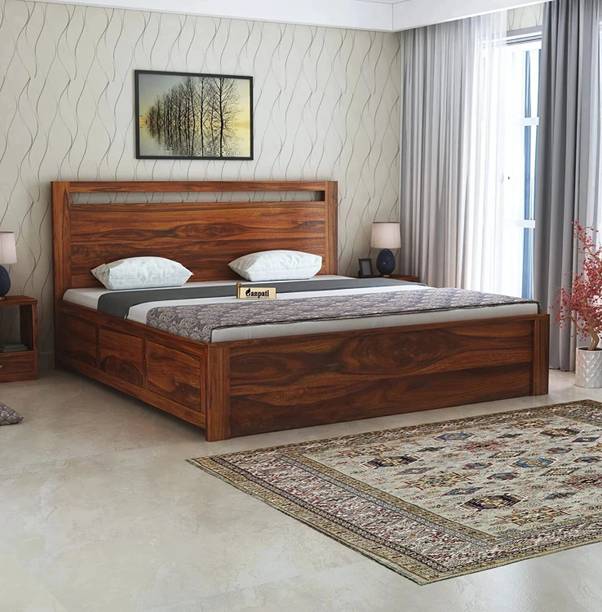 Ganpati Arts Sheesham Wood Jaipur Bed For Bedroom/Hotel/Wooden Cot/Bed With Box Storage Solid Wood King Box Bed