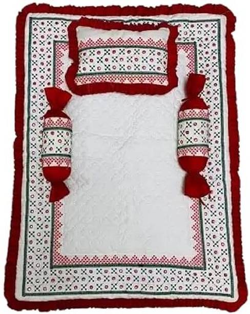 Babking New Born Baby New Design Rajwadi Work Mattress With 3 Multi shape pillow RED BABY BEDDING SET Work Pattern