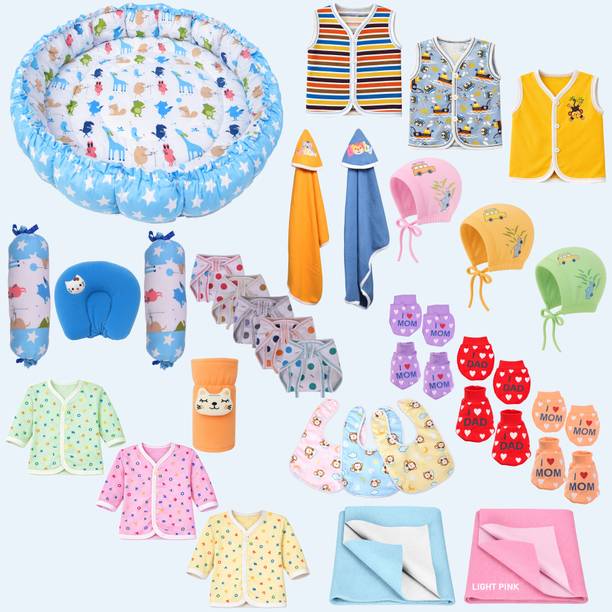 Toddylon New Born Baby Reversible Bed & Daily Essential Items Combo (0-6 Month)