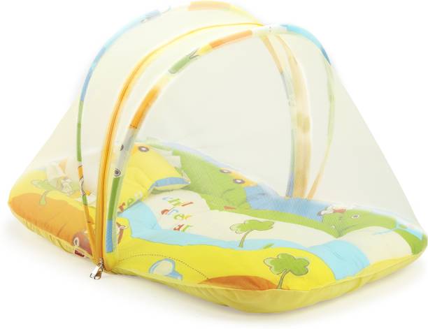 LuvLap Mosquito Net with Zip Closure & Neck Pillow Cotton Baby Bed Sized Bedding Set