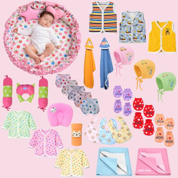 Toddylon New Born Baby Reversible Bed & Daily Essential Items Combo (0-6 Month)