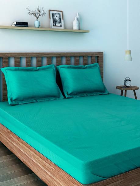 SWAYAM Cotton Queen 350 TC Striped 1 Bedsheet with 2 Pillow Covers
