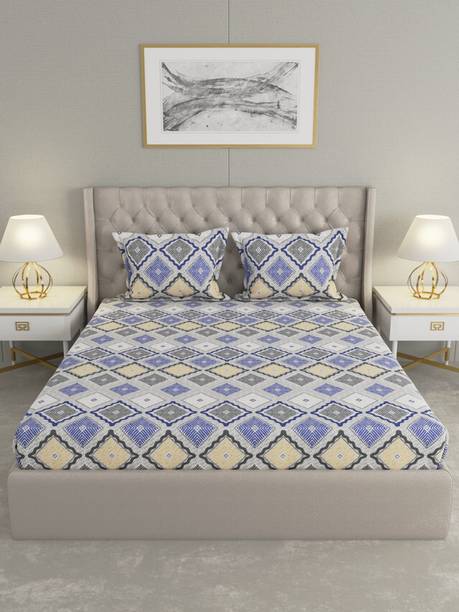 Raymond Home 110 TC Microfiber Double Geometric Flat Bedsheet