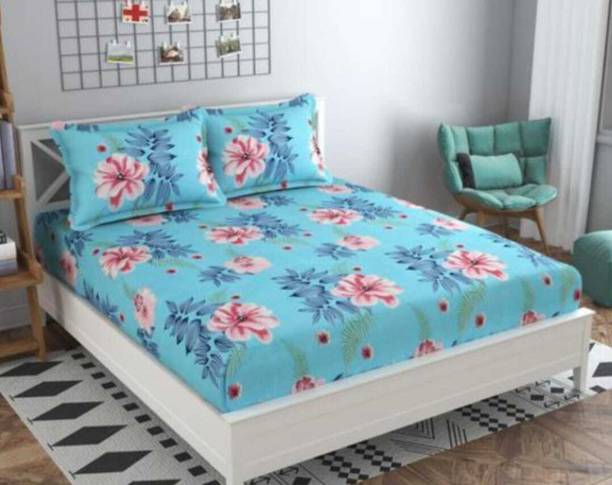 Prosseya 160 TC Cotton Double 3D Printed Fitted (Elastic) Bedsheet