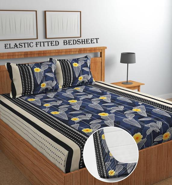 Goodrik 210 TC Microfiber Double Floral Fitted (Elastic) Bedsheet