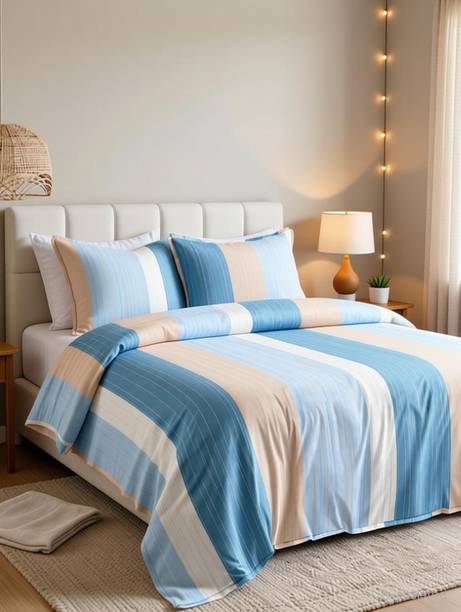 AVINYA Cotton Super King Flat 220 TC Floral 1 Bedsheet with 2 Pillow Covers