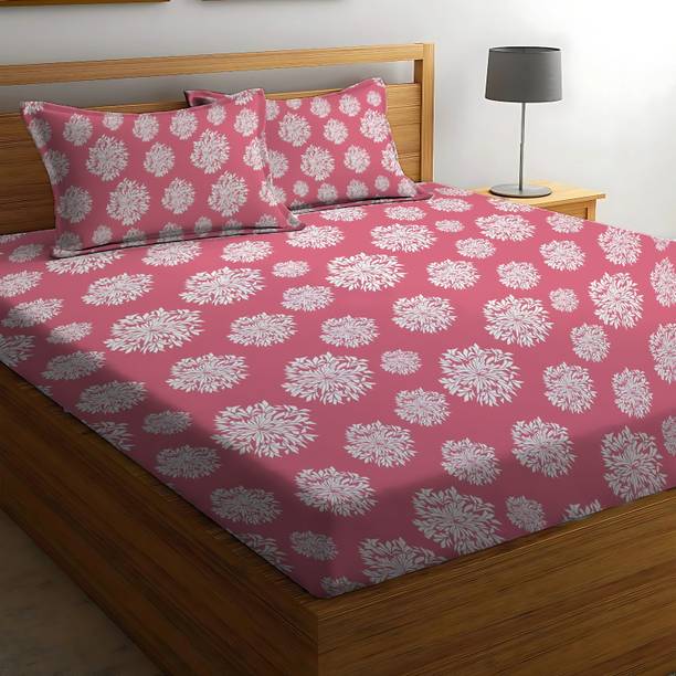 BEDORISM 300 TC Cotton King Printed Fitted (Elastic) Bedsheet