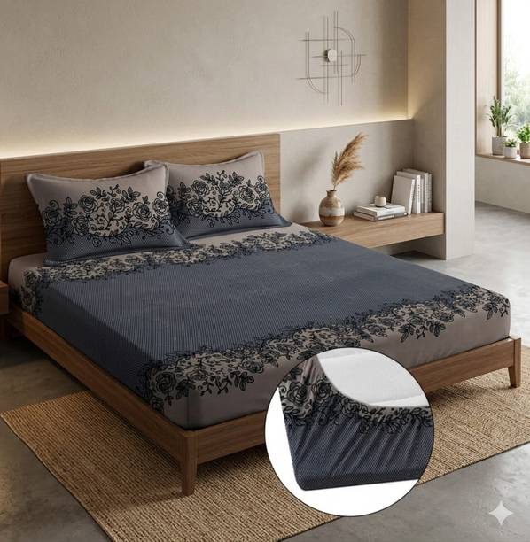 LA MANTTA Cotton Blend King Fitted (Elastic) 210 TC Flo...
