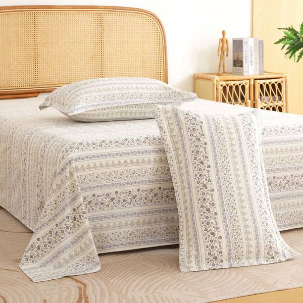 Story@home Cotton King Flat 240 TC Printed 1 Bedsheet with 2 Pillow Covers