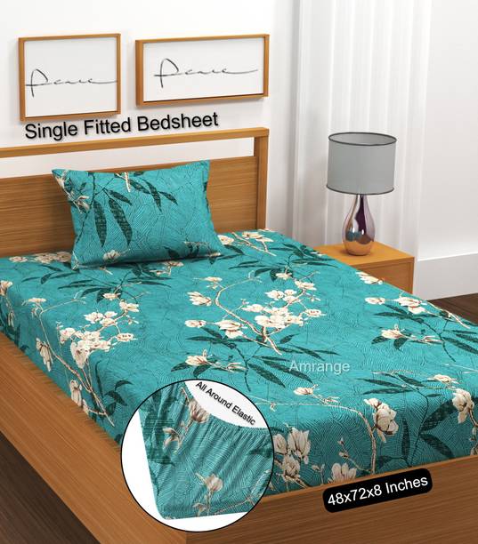 Amrange 190 TC Microfiber Single Floral Fitted (Elastic) Bedsheet