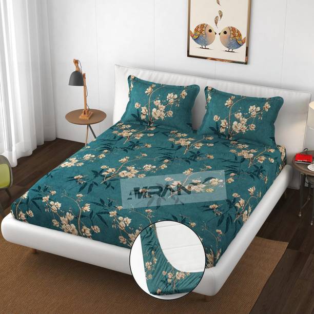 Amrange 210 TC Microfiber King Floral Fitted (Elastic) Bedsheet