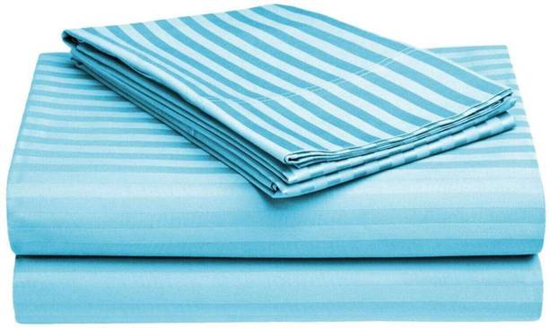 Polycotton Double Flat 225 TC Striped 1 Summer Bedsheet with 2 Pillow Covers