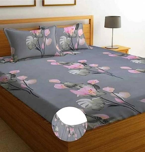 SRD Cotton Double Fitted (Elastic) 210 TC Floral Bedshe...