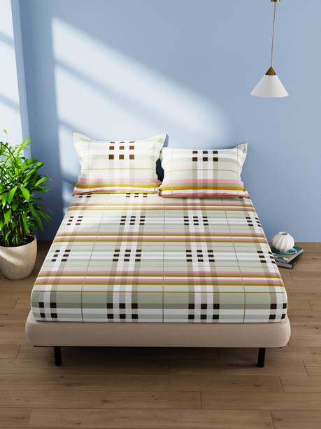 Bianca 144 TC Cotton Double Checkered Flat Bedsheet