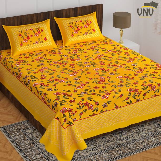 VNV Creation 144 TC Cotton Double Jaipuri Prints Flat Bedsheet