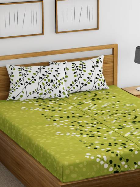 Huesland Cotton King Flat 144 TC Floral Bedsheet