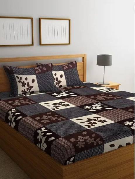 Adorn Cotton Double Flat 120 TC Floral 1 Bedsheet with 2 Pillow Covers
