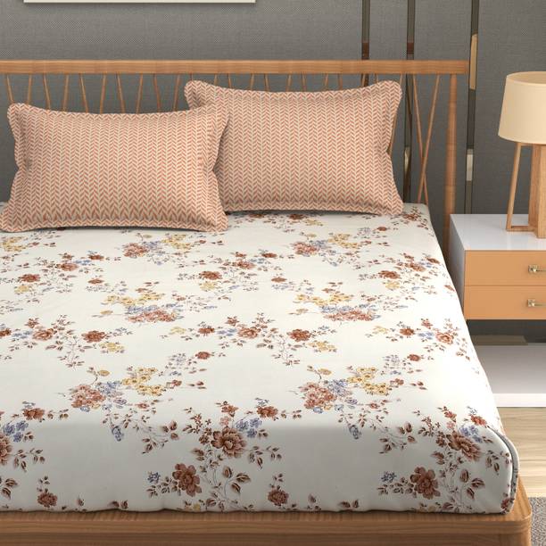Mafatlal 140 TC Microfiber King Floral Flat Bedsheet