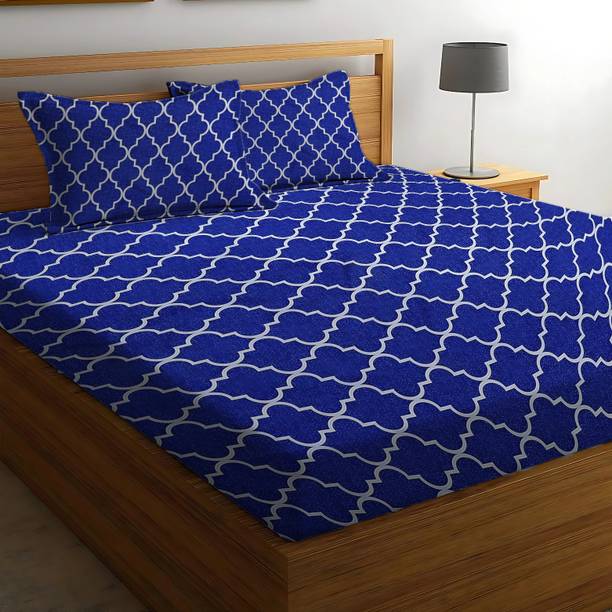 BEDORISM 300 TC Cotton King Printed Fitted (Elastic) Bedsheet