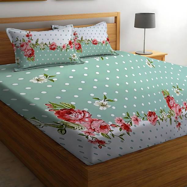 BEDORISM 300 TC Cotton King Printed Fitted (Elastic) Bedsheet