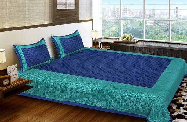 Home@shop Cotton Double Flat 250 TC Jaipuri Prints 1 Bedsheet with 2 Pillow Covers