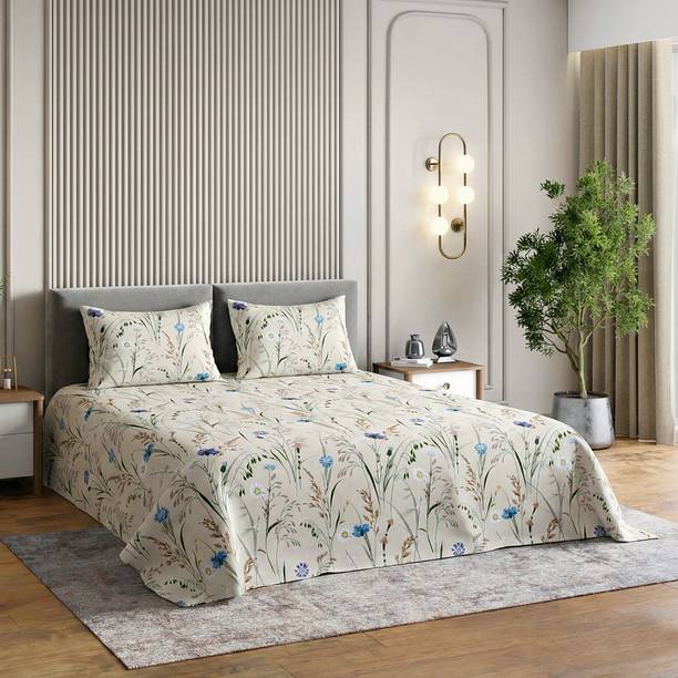 CARLTON LONDON Microfiber Queen Flat 140 TC Floral 1 Bedsheet