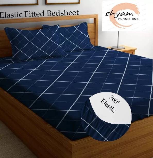 SHYAM 200 TC Polycotton Double Printed Fitted (Elastic) Bedsheet