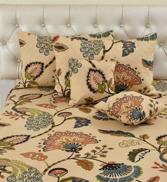 GAARVI HOMES Cotton King Fitted (Elastic) 300 TC Floral Bedsheet
