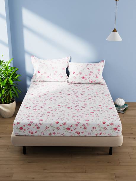 Bianca 144 TC Cotton Double Floral Flat Bedsheet