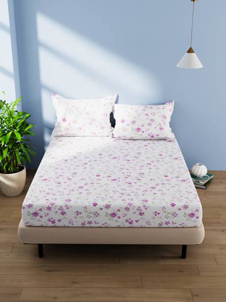Bianca 144 TC Cotton Double Floral Flat Bedsheet