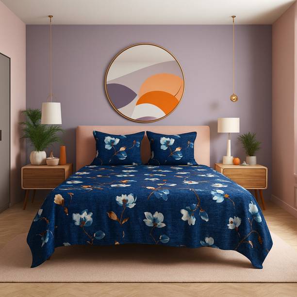 SCHp Woolen, Velvet Double Flat 240 TC Printed Bedsheet