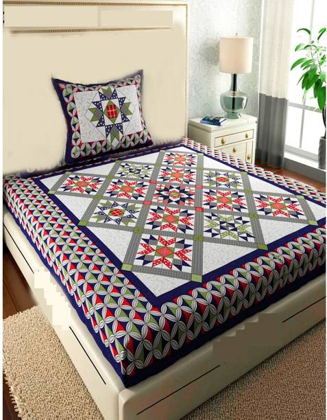 Dreamsoft 220 TC Cotton Single Jaipuri Prints Flat Bedsheet