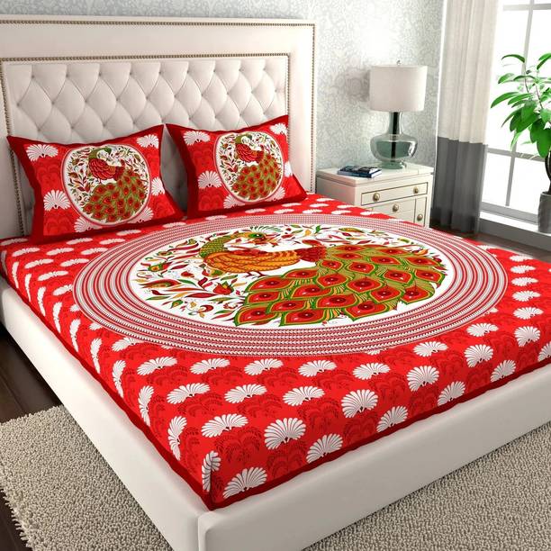Cosito Cotton Double Flat 144 TC Jaipuri Prints Bedshee...