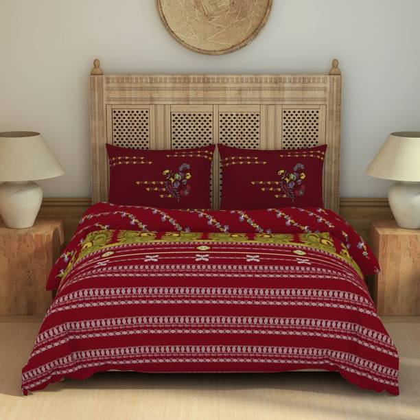 SPACES Cotton King Flat 210 TC Solid 1 Bedsheet with 2 Pillow Covers