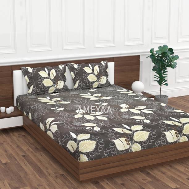 AMEYAA Cotton Double Fitted (Elastic) 240 TC Geometric Bedsheet