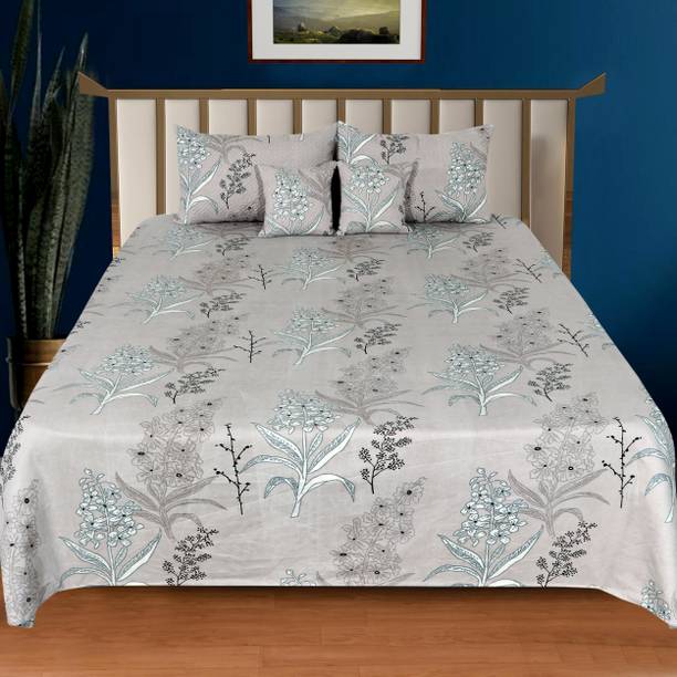ANIKET Cotton Double, King Flat 190 TC Printed 1 Bedsheet with 2