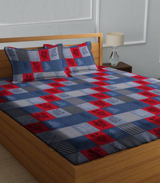 Decorum Polycotton Double Flat 180 TC 3D Printed 1 Bedsheet with 2 Pillow Covers