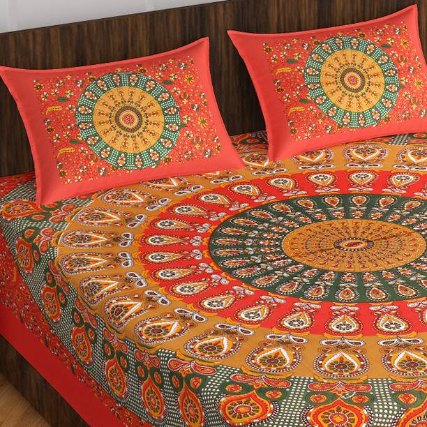 Home@shop Cotton Double Flat 144 TC Printed 1 Bedsheet with 2 Pillow Covers