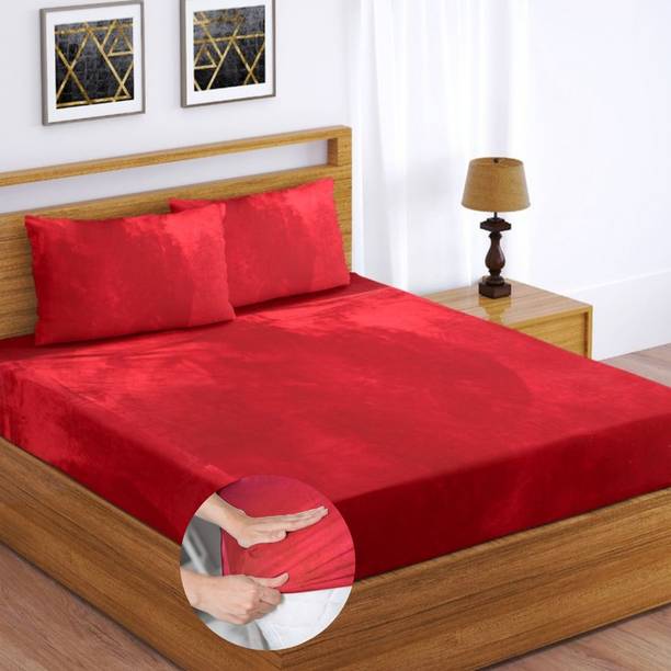 HIDECOR Woolen Double, King Fitted (Elastic) 350 TC Solid Bedsheet