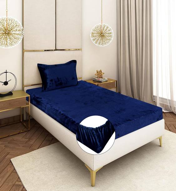 real dream Velvet Single Fitted (Elastic) 310 TC Solid 1 Bedsheet with 2 Pillow Covers